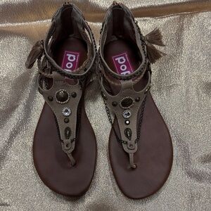 Pop Gladiator Style Ankle Sandals - Tan / Brown Women’s Size 9